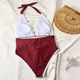 thumbnail image 4 of UTSJKR Women One Piece Swimsuit High End Stripe Deep V Neck Swimwear Ruffle Tummy Control Bathing Suit Monokini Wine L, 4 of 7