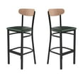 thumbnail image 2 of BizChair Set of 2 Commercial Barstools with 500 LB. Capacity Black Steel Frame, Natural Birch Finish Wooden Boomerang Back, and Green Vinyl Seat, 2 of 13