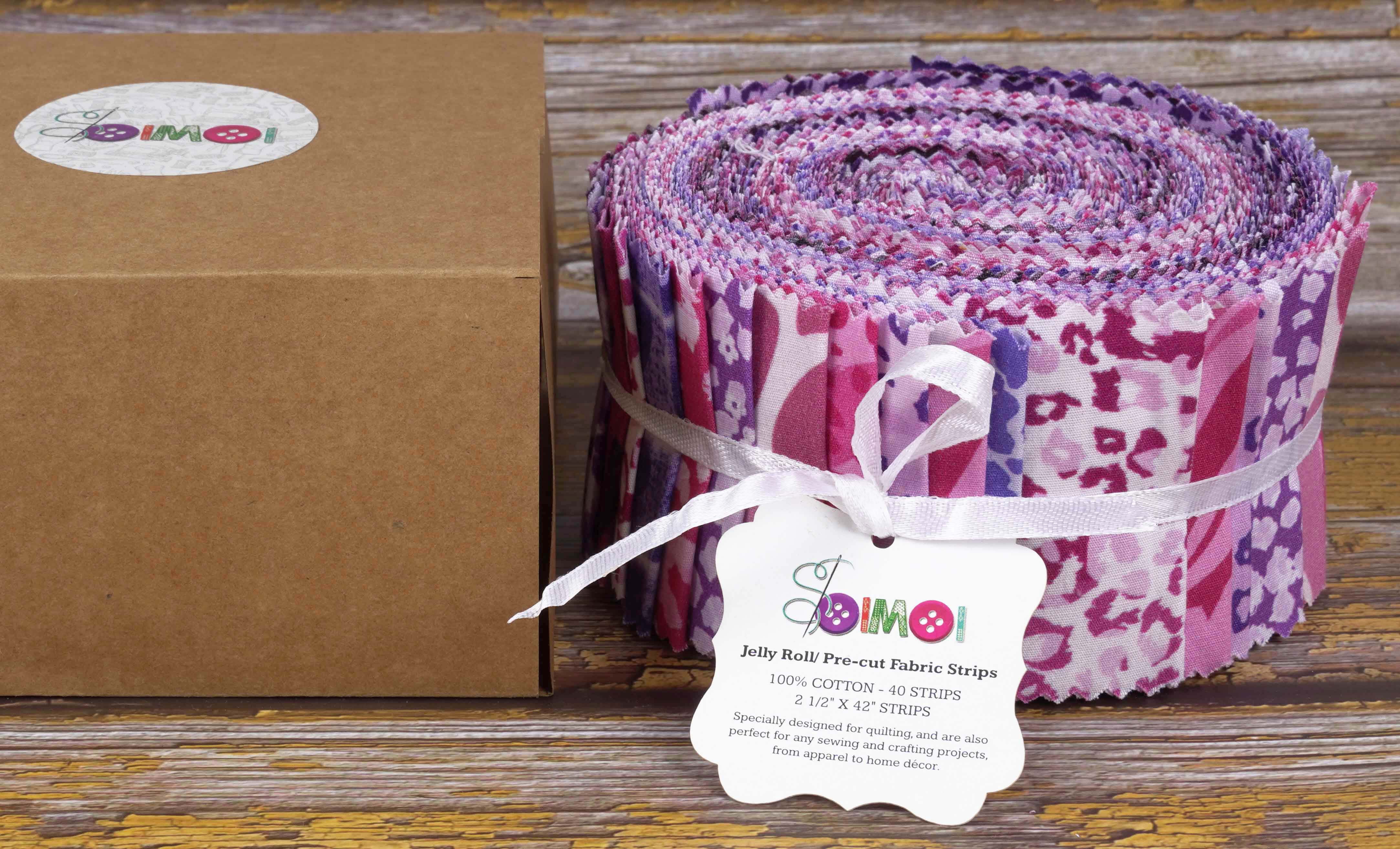 Soimoi 40Pcs Animals Print Cotton Precut Fabrics For Quilting Craft Strips 2.5x42inches Jelly Roll - Purple