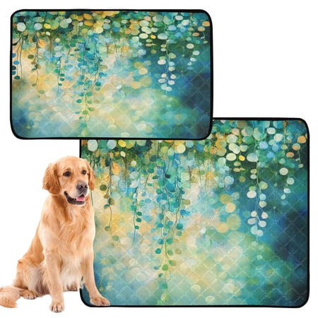 Qxltty Green Flower Leaves Cat litter Pads Pet Set of 2 Diaper Mats Center Anti-leakage Layer Absorbent Soft and Comfortable