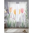 thumbnail image 2 of Pink Yellow Spring Floral Sheer Curtains 84 Inch Length 2 Panels Set, Watercolor Summer Botanical Voile Window Treatment Rod Pocket Curtains Sheers Drapes for Bedroom/Living Room/Kitchen 52"x84"x2, 2 of 7