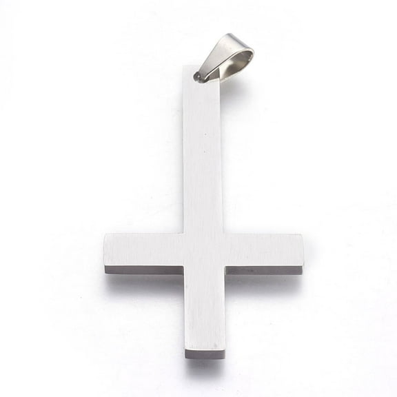 1pc Non-Tarnish 304 Stainless Steel Big Pendants Inverted Cross Stainless Steel Color 55x30x2.5mm Hole: 4.5x7.5mm