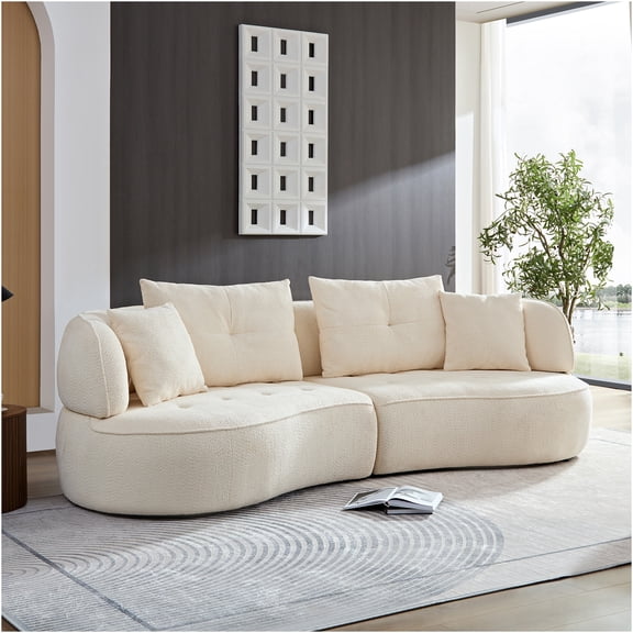 JERFIT 4-Piece Modular Sofa Set with Pillows, Cloud Couch for Living Room, Upholstered Fabric Sectional, Sturdy Wood Frame, Modern Curved Design, White
