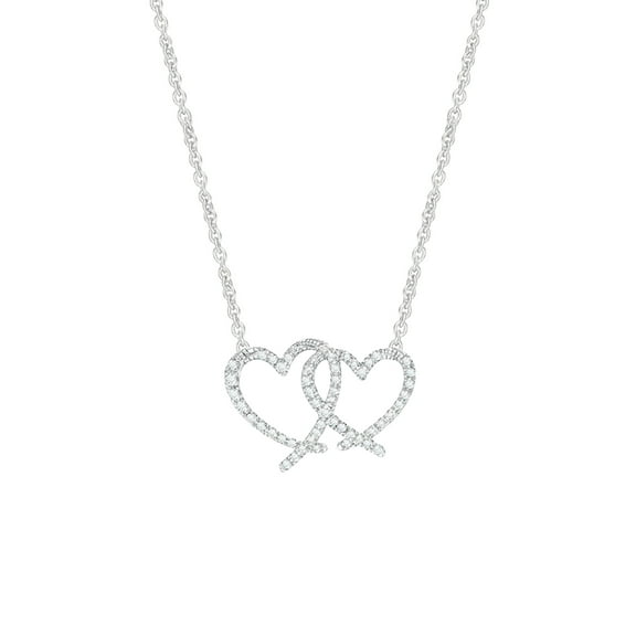 1/4 Carat Round Cut Moissanite Interlocking Double Heart Pendant Necklace for Women in 18K White Gold Plated Sterling Silver D Color Lab Created Diamond VVS1 Necklace Jewelry Gift For Her