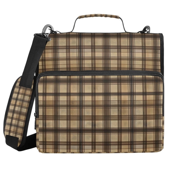 FORMRS Zipper Binder with Shoulder Strap 2-inch Ring 500 Sheet Capacity File Bag, Caramel Plaid Pattern