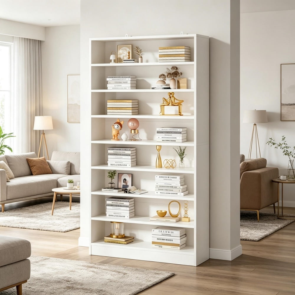 Minimalist Storage Bookshelf, E1 Particle Board Display Cabinet with Anti-Tip Device & Non-Slip Pads, Space-Saving Organizer for Living Room Bedroom Office