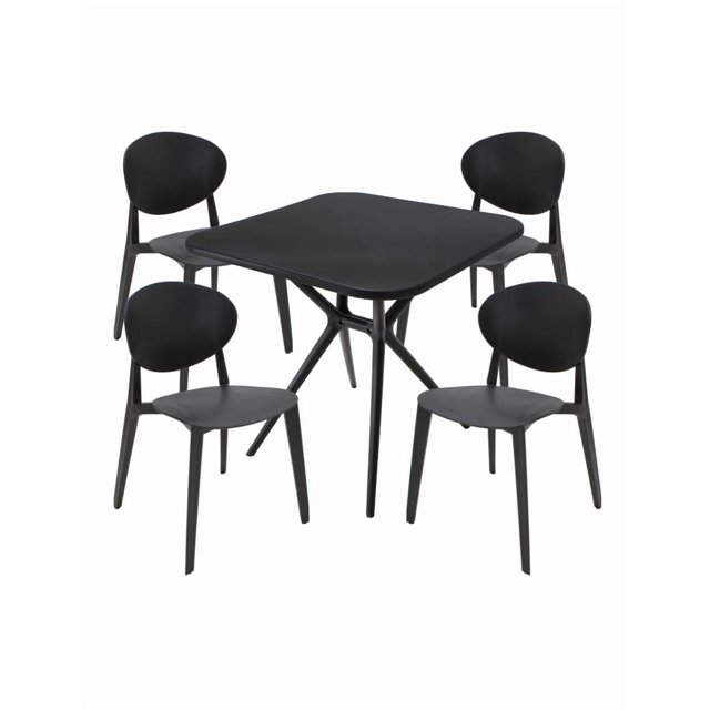 CONJUNTO DE EXTERIOR MESA LODI NEGRO Y SET DE 4 SILLAS MASSA NEGRO