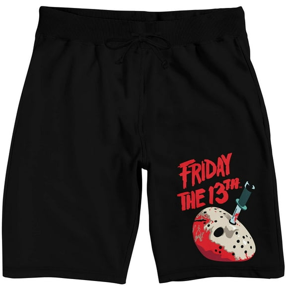 Friday the 13th Bloody Hockey Mask Men's Black Graphic Sleep Pajama Shorts-Medium
