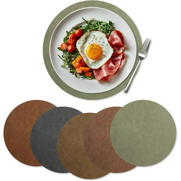 Round Placemats Set of 5, Faux Leather Table Mats, Washable Wipeable Heat Resistant Non-Slip Mat Placemats for Dining Table Kitchen Dining Room Outdoor Indoor (13in/33cm, Two-Sided Color
