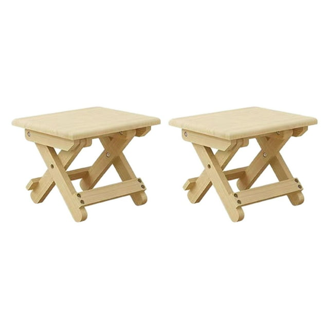 Taburete plegable compacto de madera para picnic, 24 x 20 x 20 cm, con travesaño reforzado para patio. 2 piezas