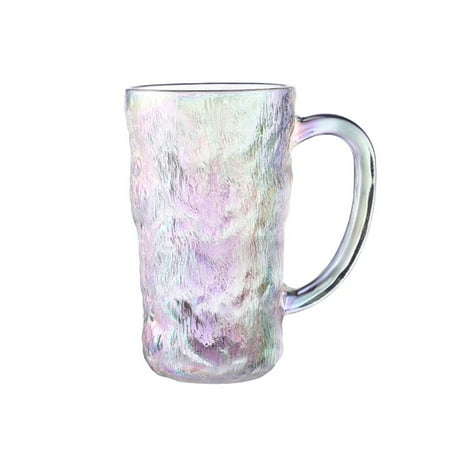 

(6pcs) Glacier Pattern Glass With Handle Drinking Rock Iridescent Glass Kitchen Glass For Bar Water Beer Juice Cocktail Wine