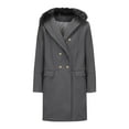 thumbnail image 3 of qolati Mens Trench Coat Faux Furs Lapel Collar Classic Fit Double Breasted Wool Blend Long Pea Coat Winter Warm Overcoat, 3 of 4