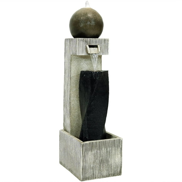 Sunnydaze 35"H Electric Polyresin Modern Artistry Column Outdoor Water Fountain with LED Lights