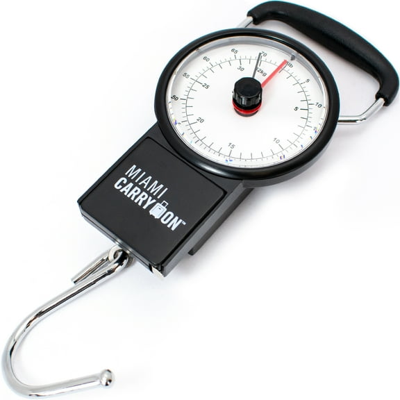 Miami Carryon Mechanical Luggage Scale with Hook & Tape Measure, 75lb Max Weight, Black