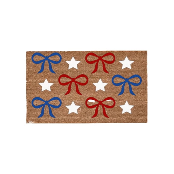Yardvibe Patriotic Welcome Coir Door Mat, 4th of July Bow Stars Floor Layering Doormats for Independence Day & 250th Anniversary, Non Slip Mats Seasonal for Front Porch Entryway Decor (24" x 36")