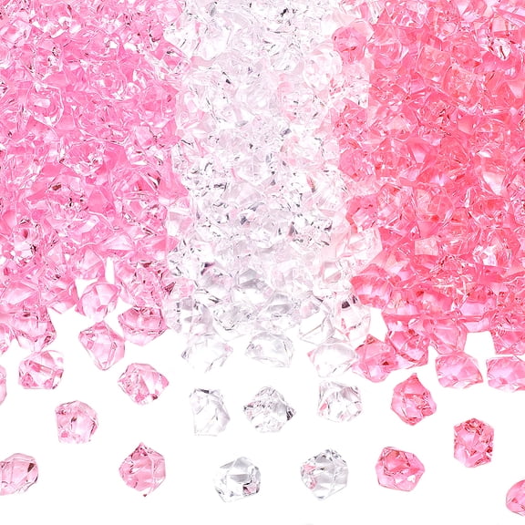 300Pcs 3 Colors Vase Filler Pink Ice Decor Filler Acrylic Transparent Nugget Diamond Ice Rock Cube Imitation Gems No Hole Crystals Fillers for Vase