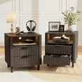 thumbnail image 2 of 18" Wide Fluted Nightstand Set of 2 with Charging Station Modern Wood Bedside Table with 2 Drawers and Open Shelf, Mid Century End Table for Bedroom Living Room Office, Dark Gray, 2 of 10