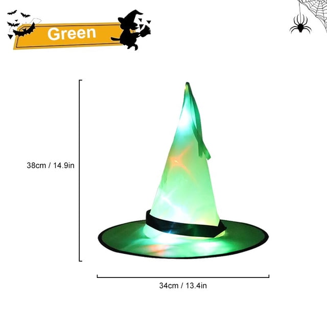 Sombrero de bruja luminoso con luz LED para Halloween, decoración para exteriores, jardín, fiesta de adultos, graduación, disfraz