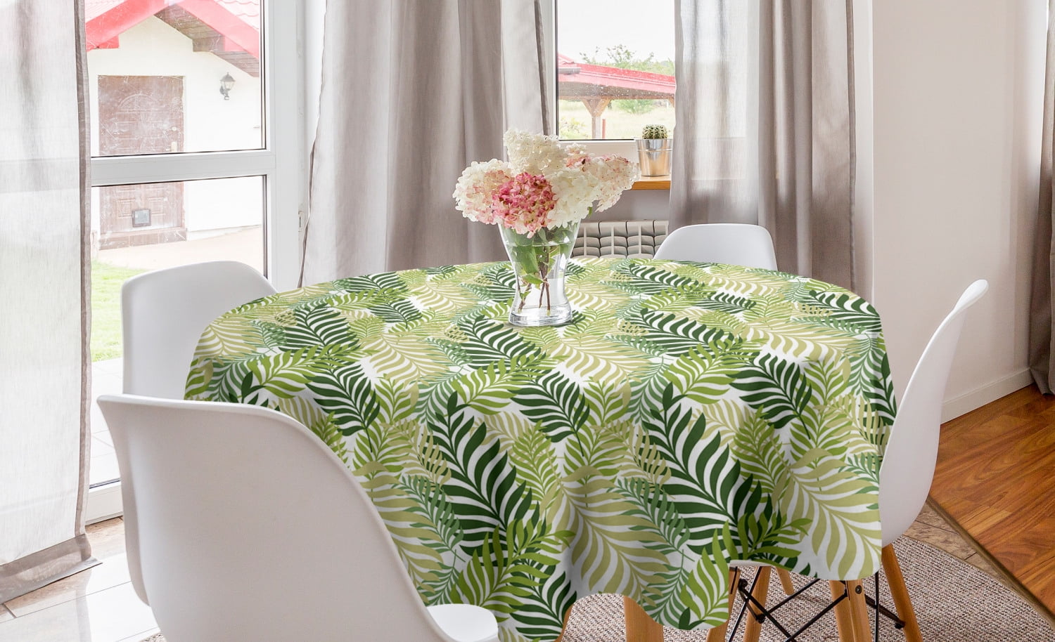 Leaf Round Tablecloth, Tropic Exotic Palm Tree Leaves Natural Botanical