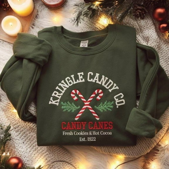 Kringle Candy Co Embroidered Sweatshirt, Vintage Holiday Sweatshirt, Christmas Candy Cane Shirt, Family Christmas Tee, Christmas Sweatshirt