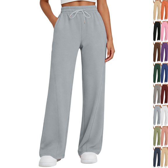 Womens Wide Leg Sweatpants | Winter Lounge Travel Pants Fall Fashion Outfits 2026 Clothes With Pockets Light Gray S