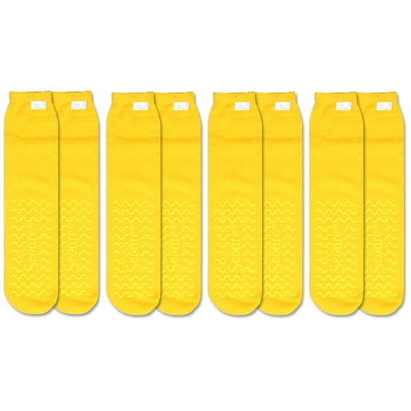 4 Pairs of Ultra Soft Non-Slip Grip Slipper Socks, Yellow - Fall Injury Prevention Hospital Sock for Safety, Comfort and Warmth - All Around Tread Pattern