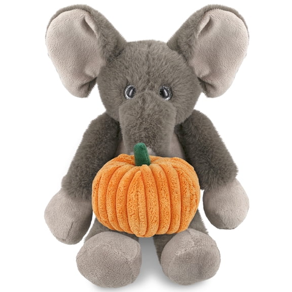 DolliBu Halloween Stuffed Animal Long Leg Elephant Plush with Pumpkin - Long Leg Elephant Stuffed Animal with Small Pumpkin Plush Perfect Halloween Plush Toys, Halloween Stuffed Animal - 10.5 Inches
