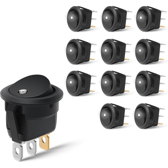 Nilight 12PCS Round Rocker Switches with White LED, SPST 3 Pin 20A 12V/24V for Car Truck Boat