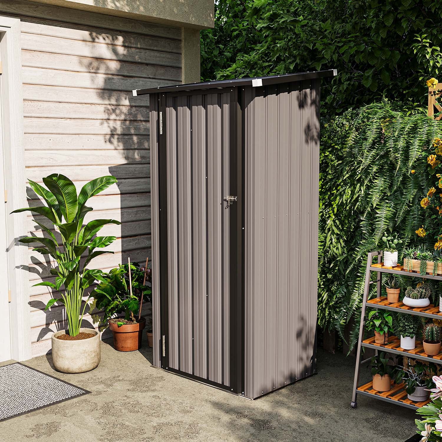 Sobaniilo, Outdoor Storage Shed, 5x3x6FT, Lockable Door Gray