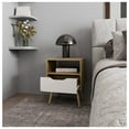 thumbnail image 6 of Nightstand with Open Storage, Natural Oak & White - Modern Scandinavian Bedside Table with Drawer, Bedroom Furniture Natural Wood + 1 Drawer + Bedroom + With Legs + Drawers + Particle Board, 6 of 8