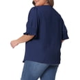 thumbnail image 3 of Agnes Orinda Women's Plus Size Chiffon Top Notched V Neck Puff Short Sleeve Casual Solid Blouse 3X Navy Blue, 3 of 6