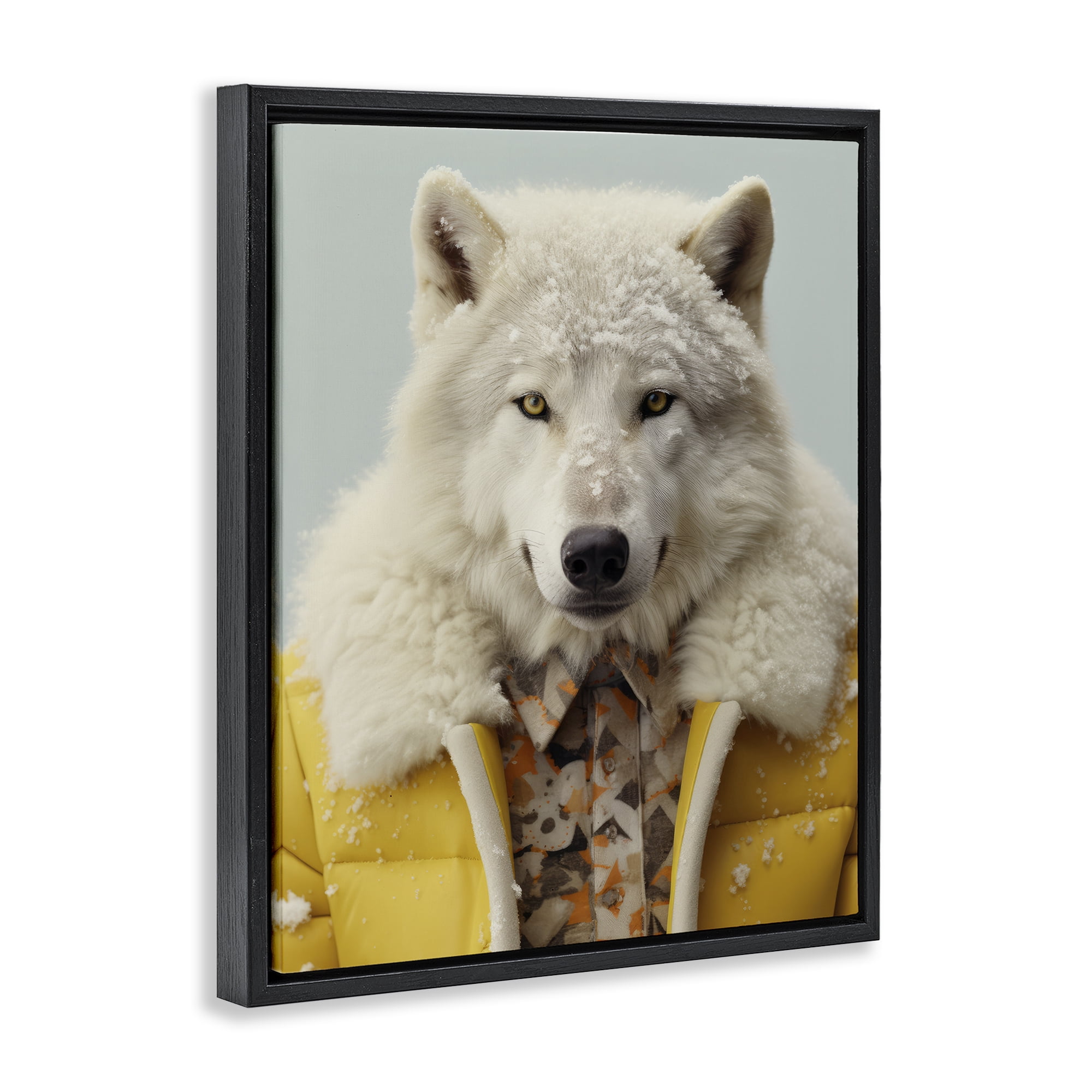 Stupell Industries Snow Wolf Yellow Jacket Black Framed Floater Canvas Wall Art, design by Ray Powers