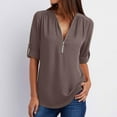 thumbnail image 6 of SDNall Womens Summer Long Sleeve Zip Casual Tunic V-Neck Rollable Blouse Tops, 6 of 9