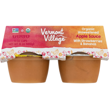 Vermont Village Organic Unsweetened Apple Sauce With Strawberries & Bananas, 4.0 OZ