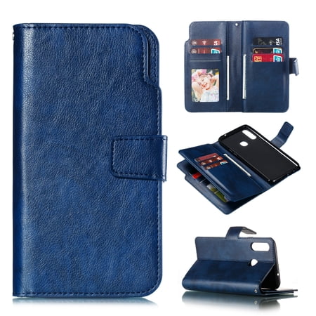 Galaxy A20S Wallet Case, Allytech Premium PU Leather Multiple Cards Slots Cash Holder Flip Cover Kickstand Protective Kickstand Magnetic TPU Back Cover Case for Samsung Galaxy A20S, Blue