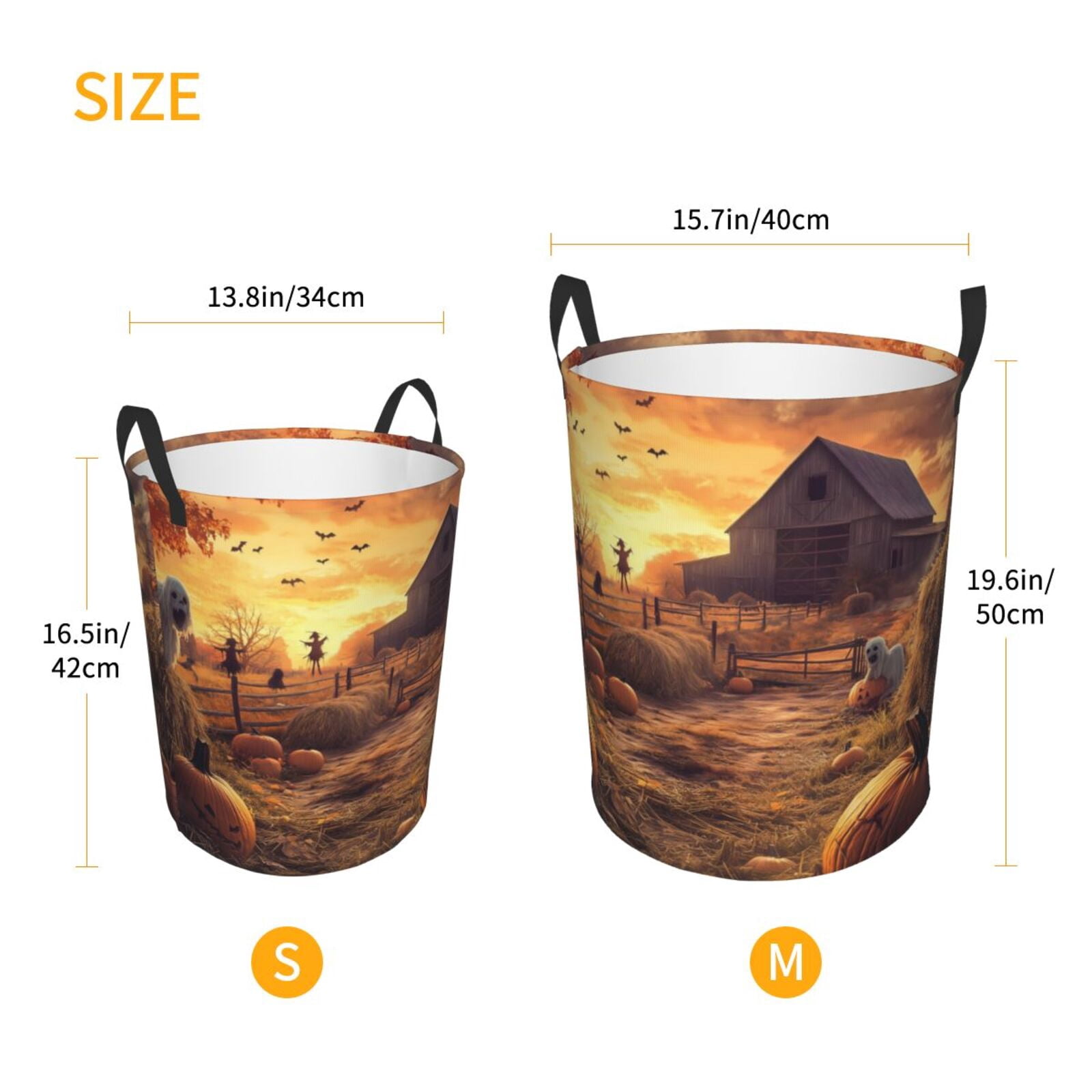 Large Laundry Basket with Handles - Halloween Farm Pumpkin Ghost Kids Baby Dirty Clothes Laundry Hamper for Bedroom Aesthetic