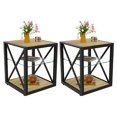 thumbnail image 6 of GZXS Modern Rustic Side Tables Set of 2, Natural Wood-Grain Top Square End Table with Tempered Glass Shelf and Metal Frame - 17.72"L x 17.72"W x 21.07"H, 6 of 9
