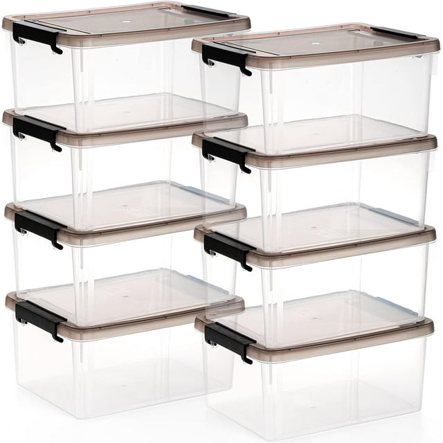 Nicunom 8 Pack 3.2 QT/ 3 L Plastic Storage Bins with Lids, Small Clear Storage Box Containers Stackable Latching Box with Lid Storage Containers for Organizing