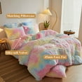 XeGe Tie Dye Plush Shaggy Duvet Cover Set, 2 Pieces Soft Velvet Fluffy Furry Bedspread, Rainbow