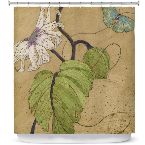 Shower Curtains 70" x 73" from DiaNoche Designs by Paper Mosaic Studio - White Flower Blue Butterfly