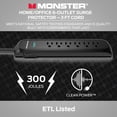 thumbnail image 2 of Monster 3ft Black Power Strip & Tower Surge Protector - 300 Joule, 6 Outlets - Heavy Duty for Computers, Home Theater & Office Equipment, 2 of 9