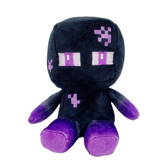 Pixel Enderman Block Plush Toy - 5.1" Soft Sitting Sandbox Creature Stuffed Doll with Purple Gradient Limbs & Glowing Eyes - Washable Stress Relief Buddy for Gamers, Teens & Adults