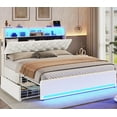 thumbnail image 2 of Full Size Bed Frame with Bookcase Headboard & 4 Storage Drawers,LED Bed Frame with Charging Station-Power Outlet, Modern Velvet Upholstered Platform Bed,No Box Spring Needed, Creamy White, 2 of 8