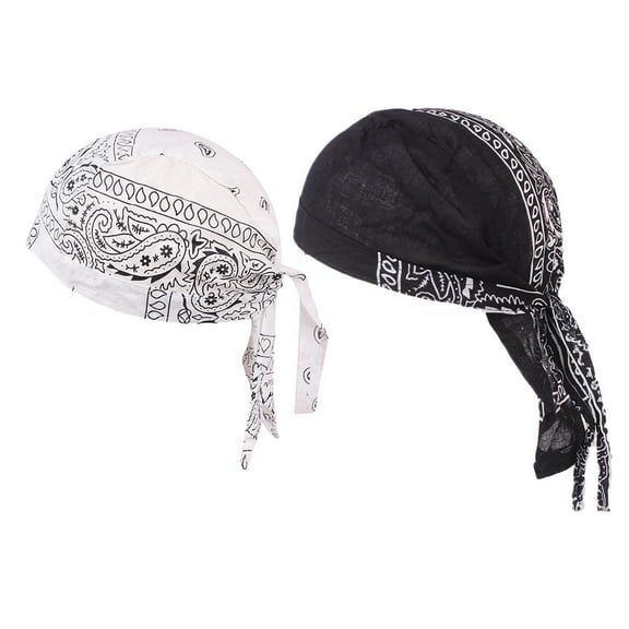 2 Pieces Skull Headscarf Bandana Turban White black