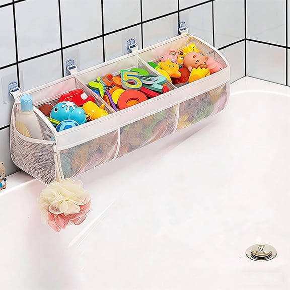 CaiYueKe Waterproof Bath Toy Storage Bag with Suction Cups, Hanging Organizer for Kids Bathroom, Shower Caddy, Mesh Toy Holder, Bathtub Organizer, No Drill Installation