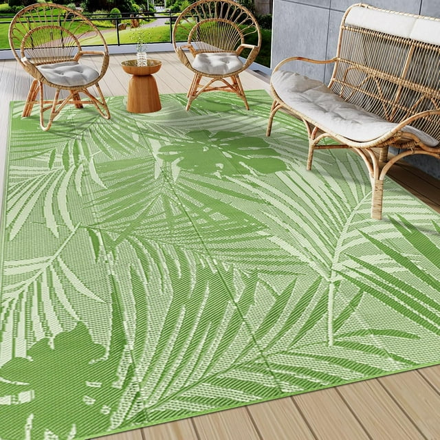 x Tropical Plastic Outdoor Patio Rug All Weather Outdoor Carpet Reversible Portable Lightweight Outdoor Mats for Patio Camping RV()
