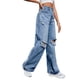 thumbnail image 3 of Pantalones Vaqueros Rotos de Cintura Alta para Mujer, Desgastados, Holgados, Rectos y de Pierna Azul Medio L, 3 of 9