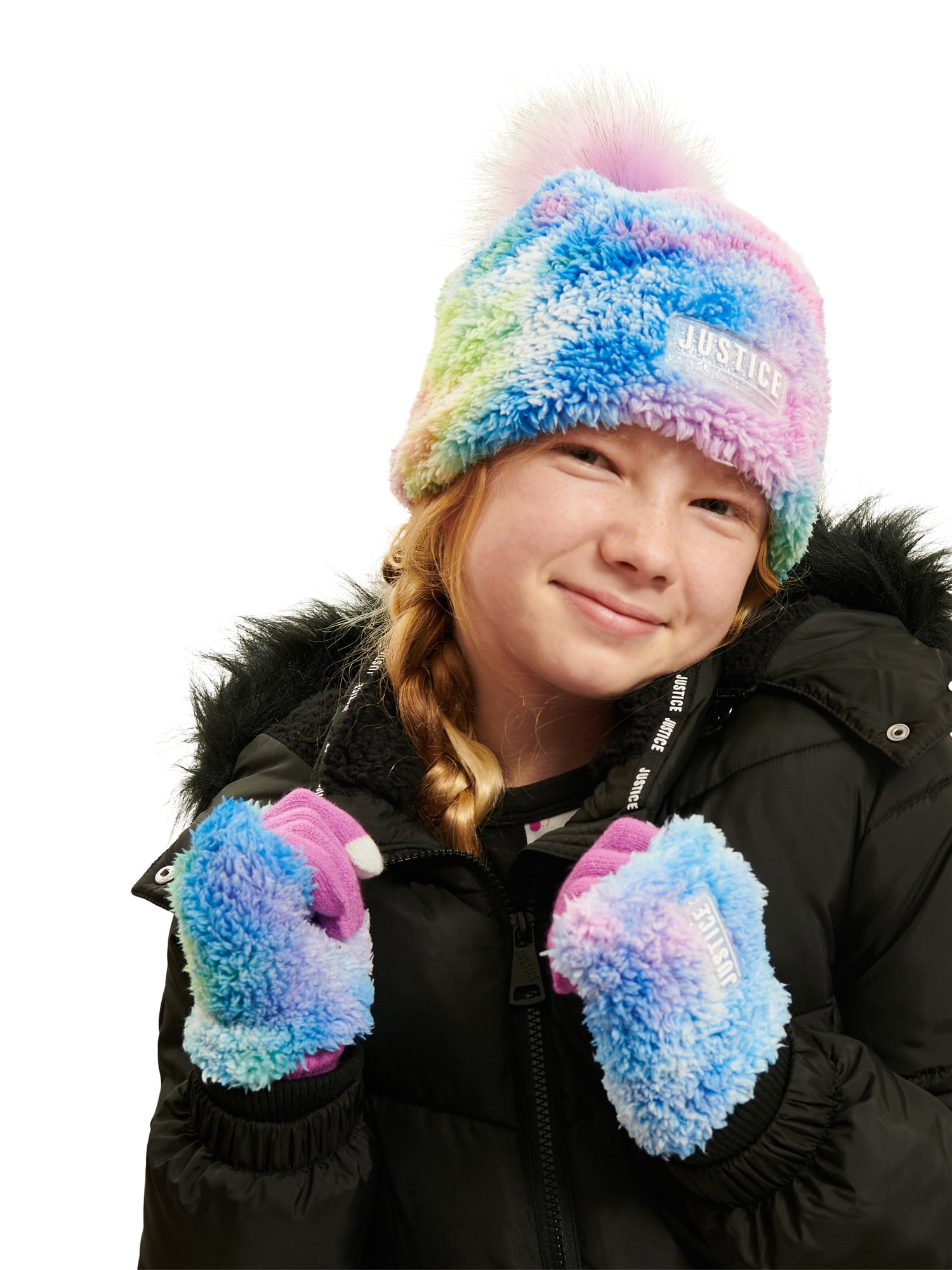 Justice Girls Beanie with Pom and Gloves, 2-Piece Cold Weather Set, One Size
