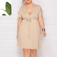 thumbnail image 4 of Vestido de Verano de Manga Corta para Mujeres de Verano Sexy de Tamaño Grande Vestido de Cuello en V de Color Sólido, Poliéster, 4 of 7