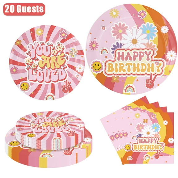 Hippie Groovy Party Decorations Birthday Plates and Napkins Party Supplies for Two Groovy Daisy Groovy One Party Table Decorations Paper Plates Tableware Set Serve 20 Guests